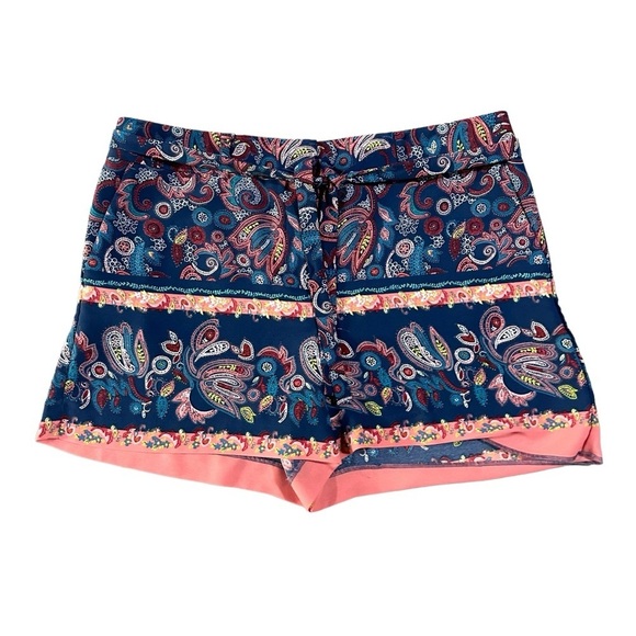LOFT Floral Tie Waist Pink and Navy Shorts - 8 - Picture 1 of 6